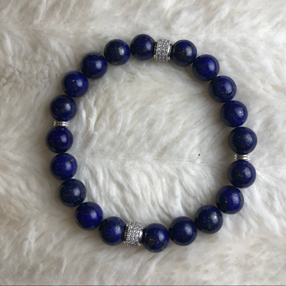Handmade Blue Lapis Lazuli Stretch Women Bracelet